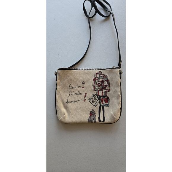 Brighton Hipster Purse/crossbody Yorkie Scottie Dog Small Beige Canvas Bag - Picture 2 of 6